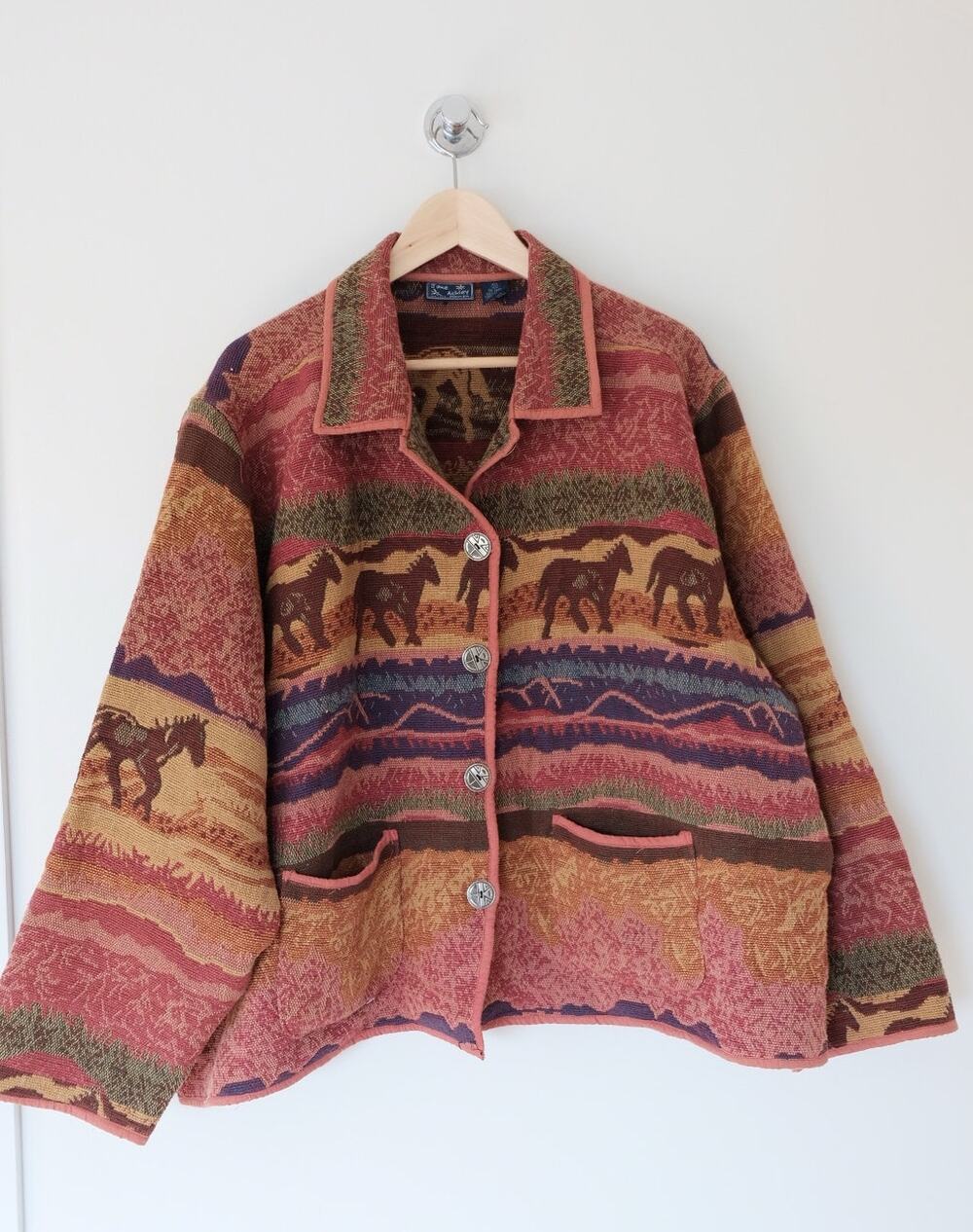 Vintage Jane Ashley Tapestry Jacket 3X Horse Equestrian Boho Western